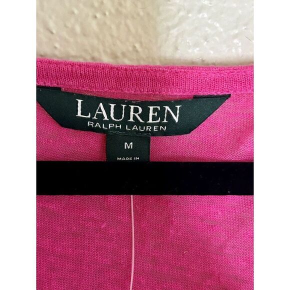 Lauren Ralph Lauren Womens 100% Linen Blouse Top Sz M Pink Ombré Short Sleeve - Picture 3 of 5